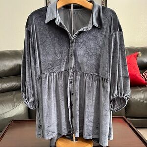 NWOT Comfy Purple Velvet Button down Blouse